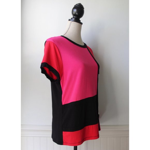 August Silk Red Pink Mondrian Color Block T-shirt - Picture 2 of 8